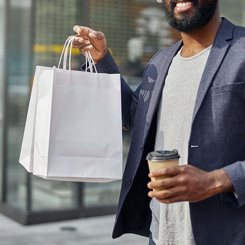 Shoplenty White Paper Bags with Handles Bulks 10 X 5 X 13 [50 Bags]. Ideal for Shopping, Packaging, Retail, Party, Craft, Gifts, Wedding, Recycled, Business, Goody and Merchandise Kraft Bag - Image 5